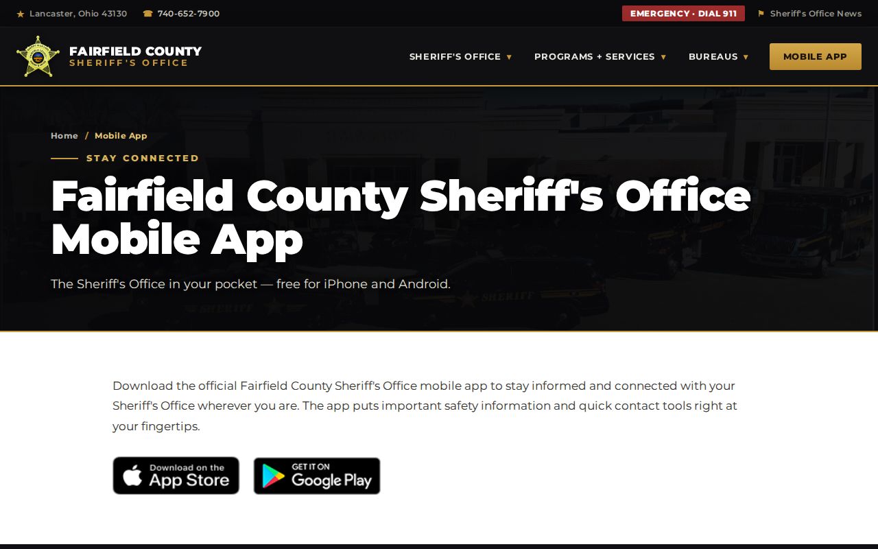 Fairfield County Sheriff app page without inmate mugshot features
