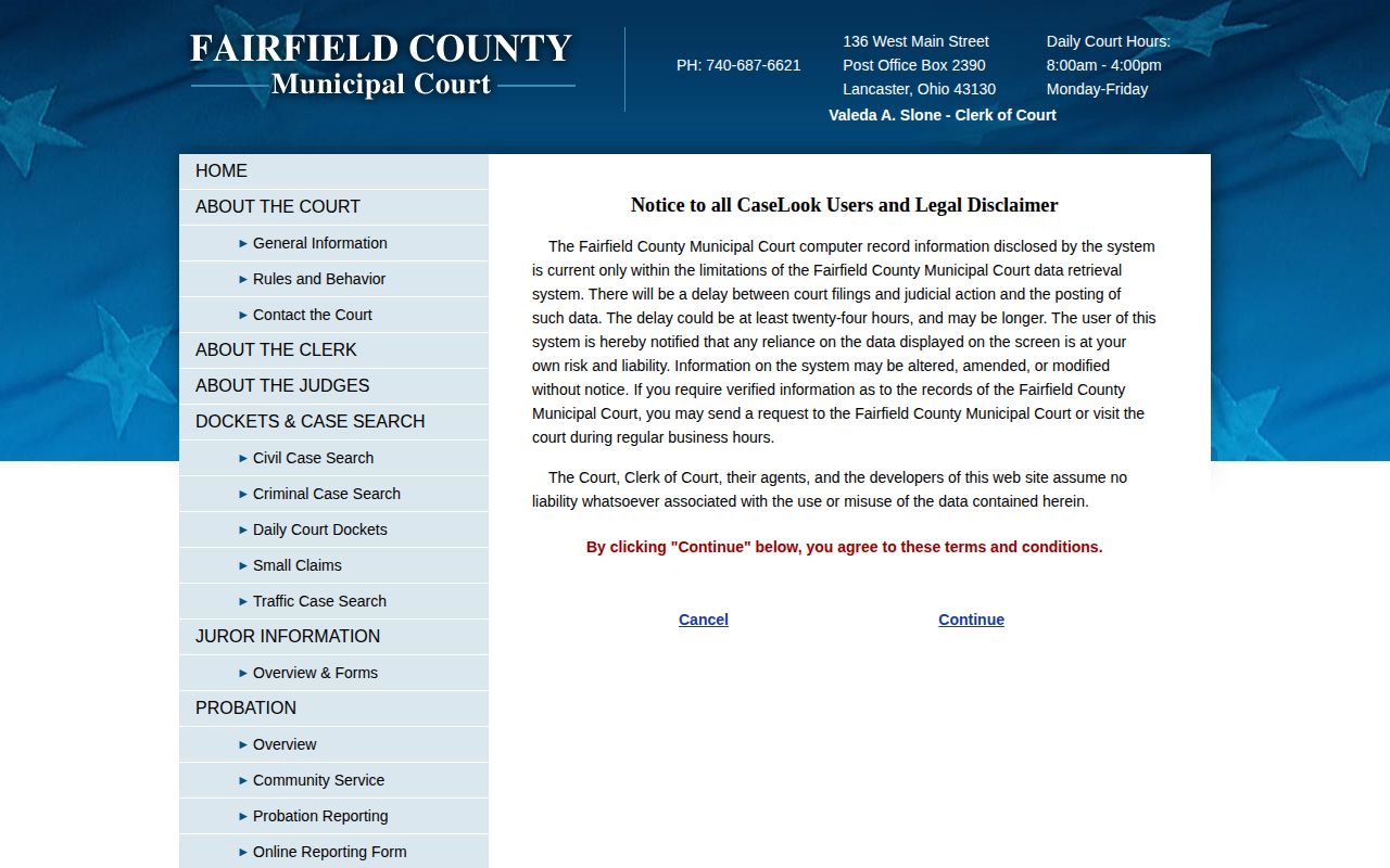 Fairfield County release record Municipal Court search