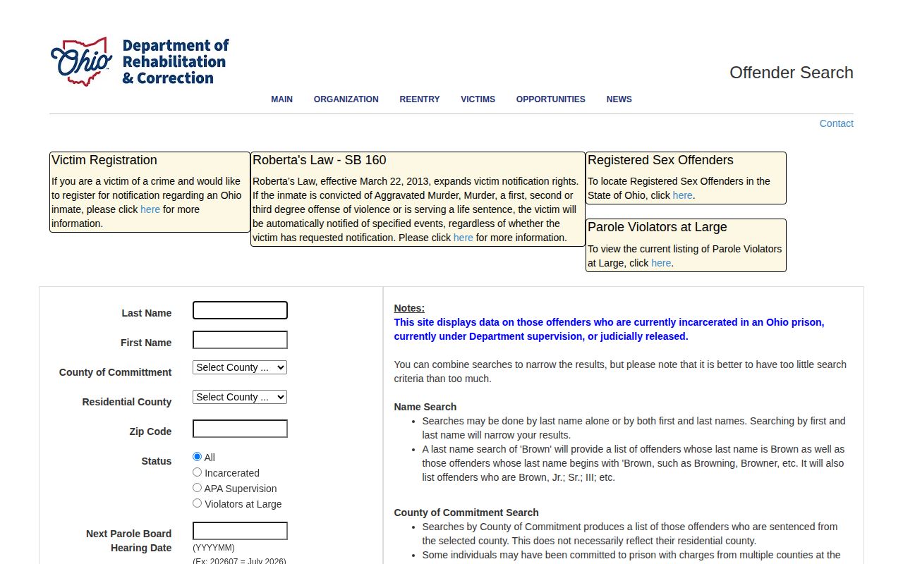 Fairfield County released inmate ODRC search form