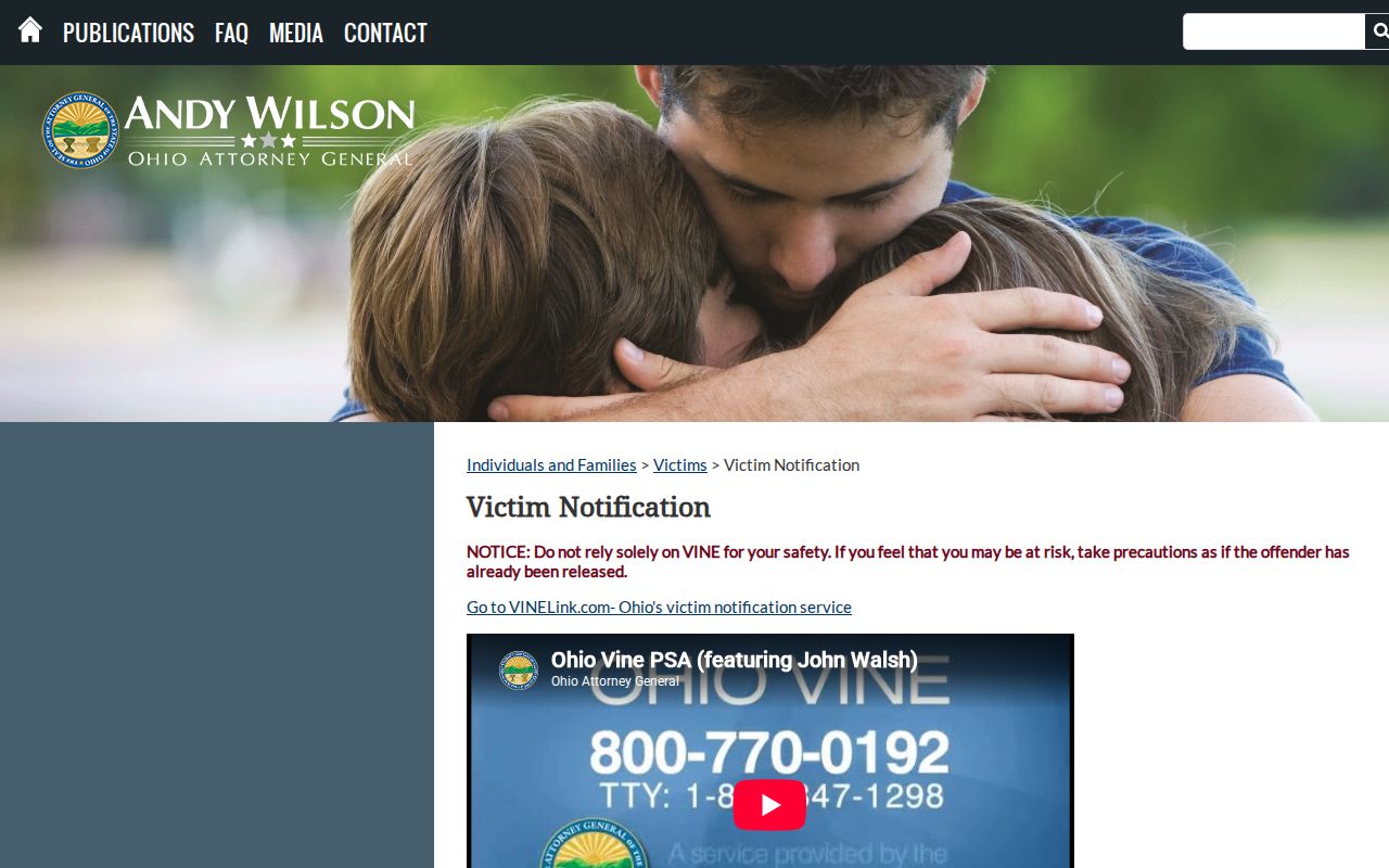Fairfield County Ohio VINE notification channels and release caution