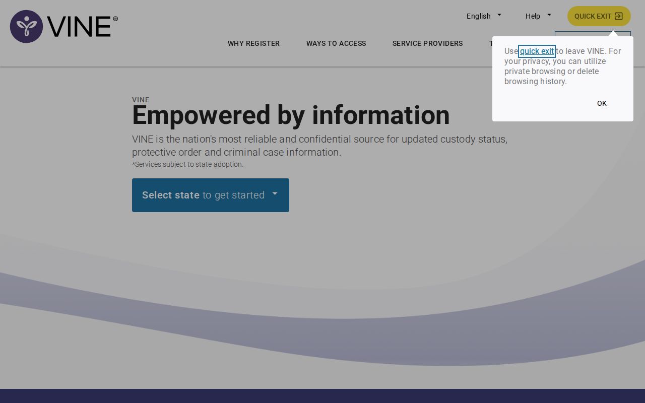 Fairfield County VINELink release check Ohio search screen